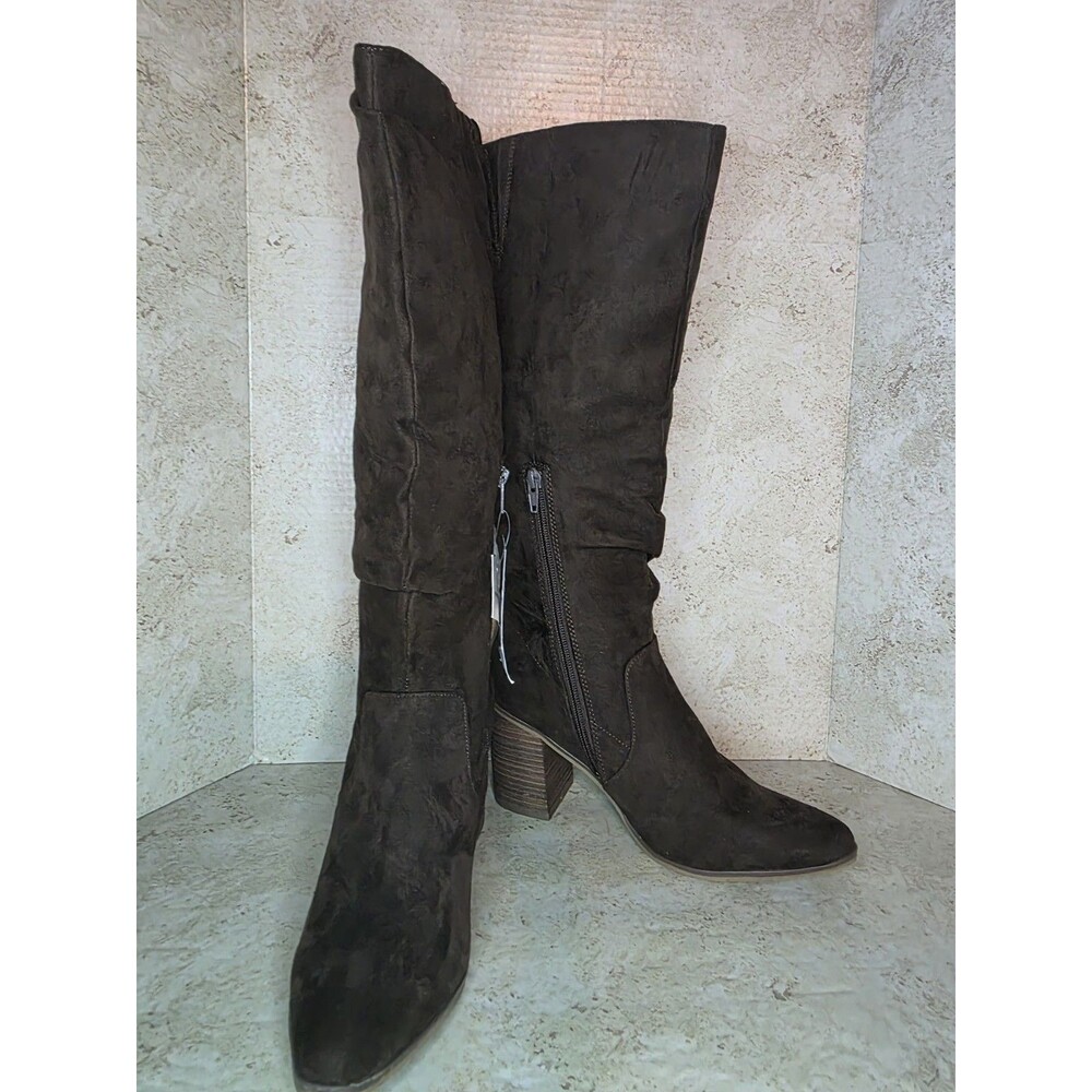 Western Cowboy Boots Women Sz 9.5 Pointed Toe Knee High Cowgirl Brown Comfort